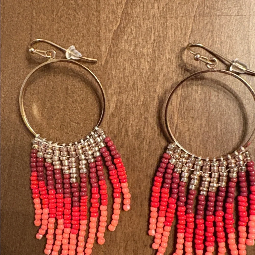 Like New! Elegant Beaded Hoop Earrings - Vibrant Color! - Picture 6 of 8